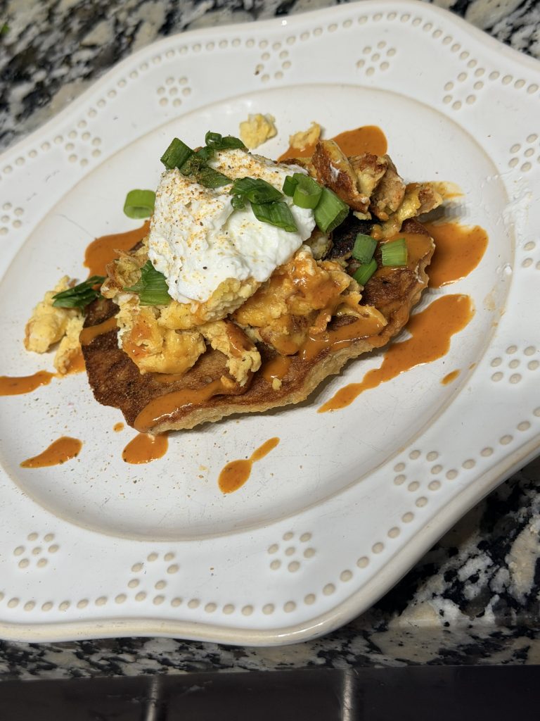 High Protein Potato Cake with Low Calorie High Protein Crack chicken and Fage