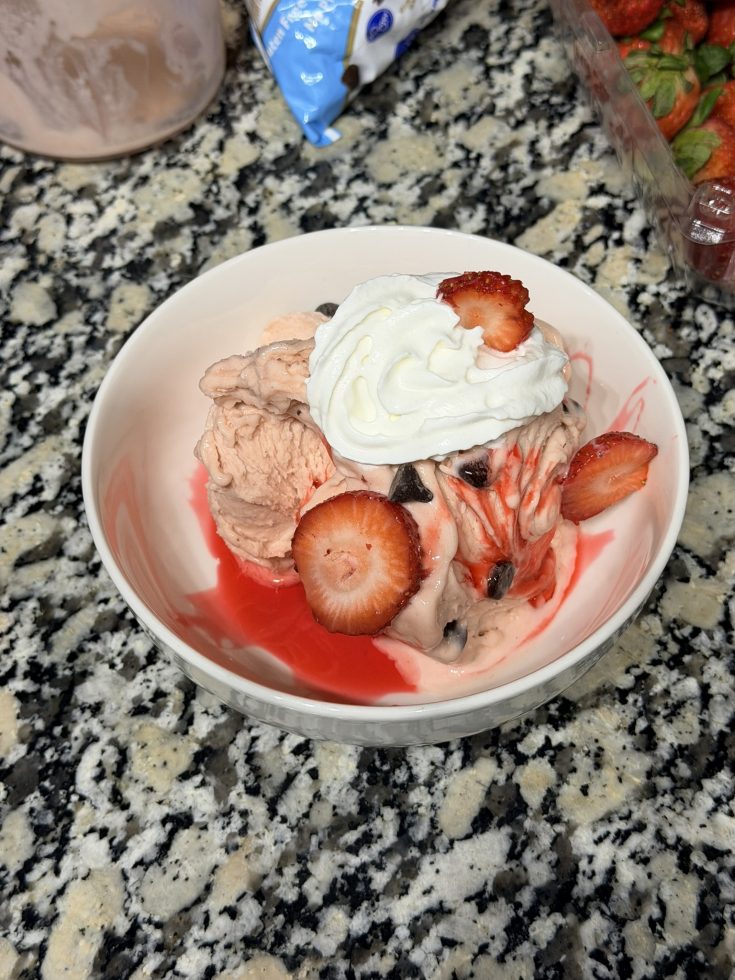 High Protein Vanilla Bean Chocolate Covered Strawberry Creami 