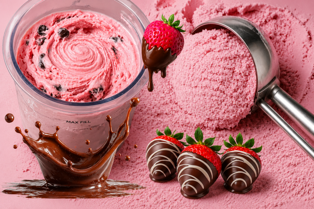 Vanilla Bean Chocolate Covered Strawberry Protein Ice Cream