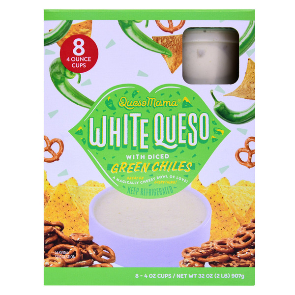 Queso Mama White Queso with Diced Green Chiles, 4 oz, 8-count